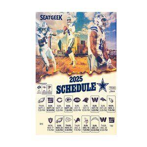 Dallas Cowboys 2025 Football Schedule Poster 11 x 17"